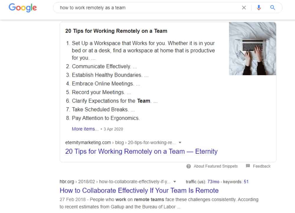 how to work remotely as a team serps