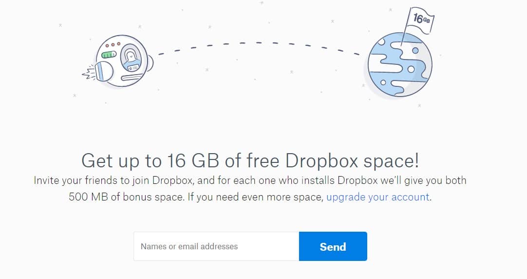 screenshot of dropbox referral marketing offer