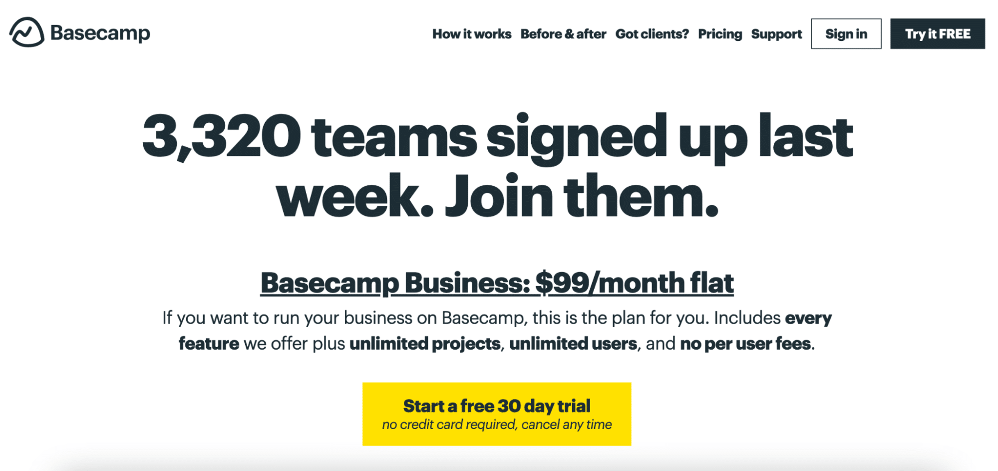 basecamp business product page