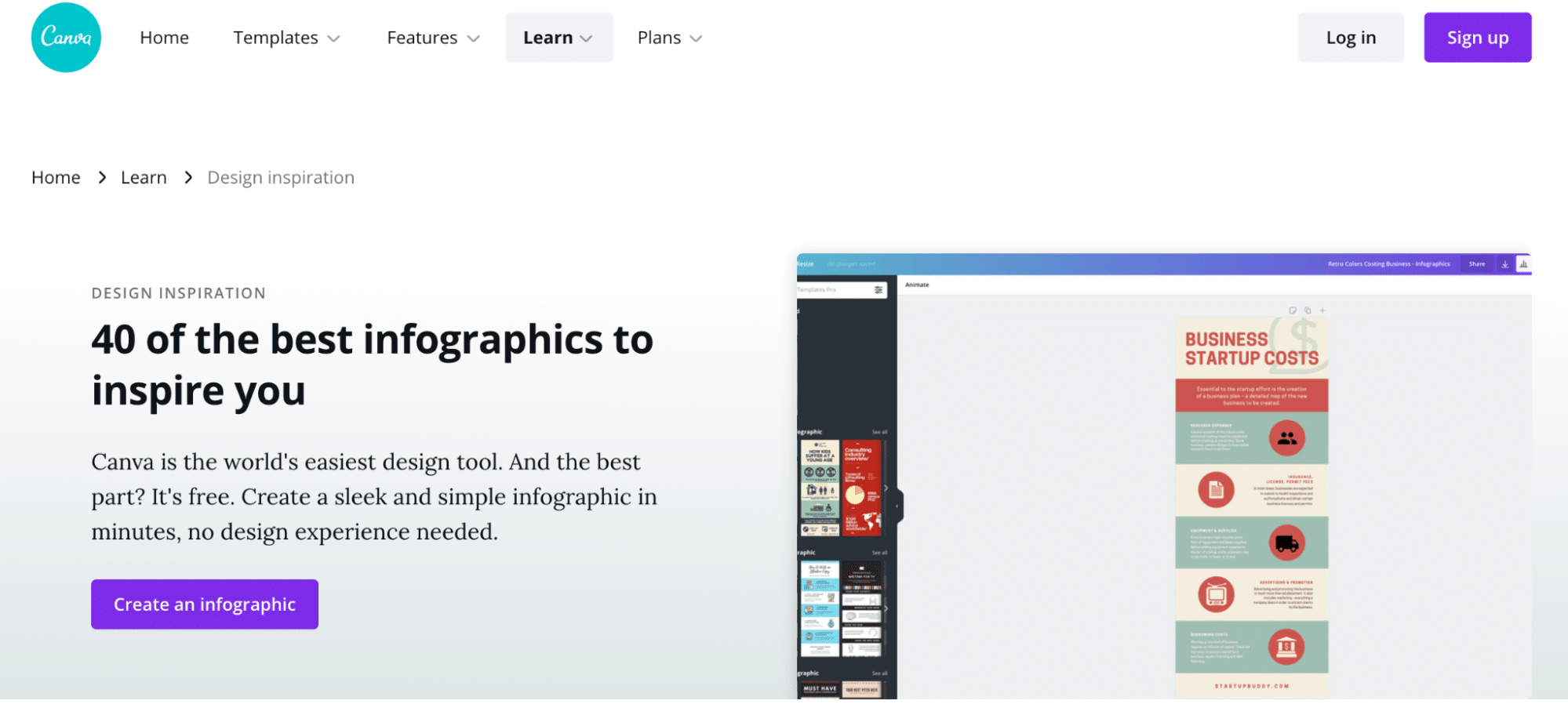 screen shot of the headline of Canva's article "40 of the best infographics to inspire you"
