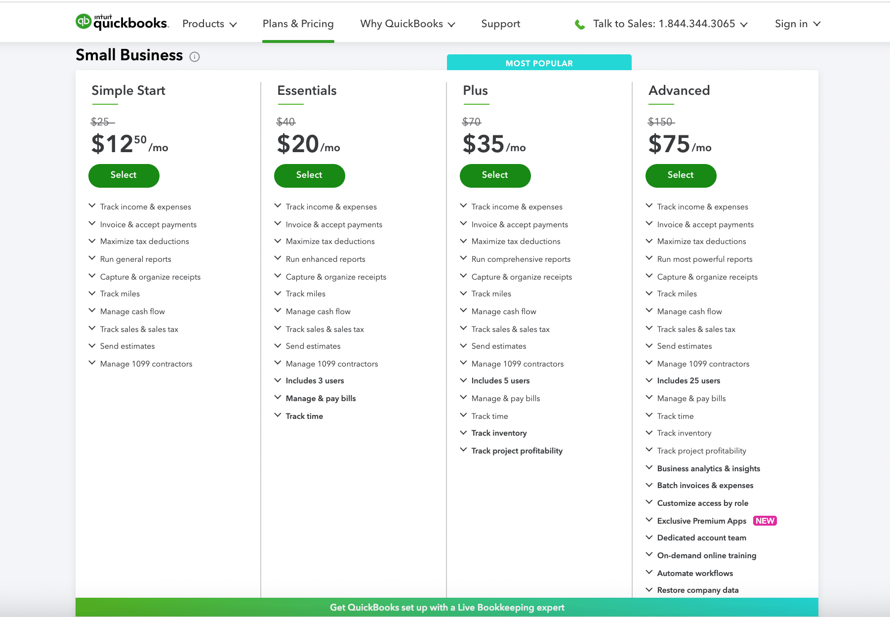 Quickbooks pricing tiers