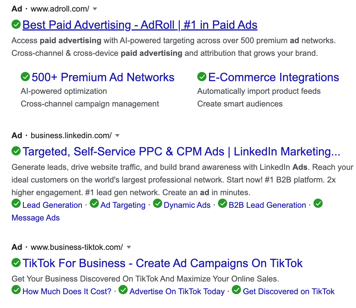 screenshot of paid advertisements on a google search engine results page