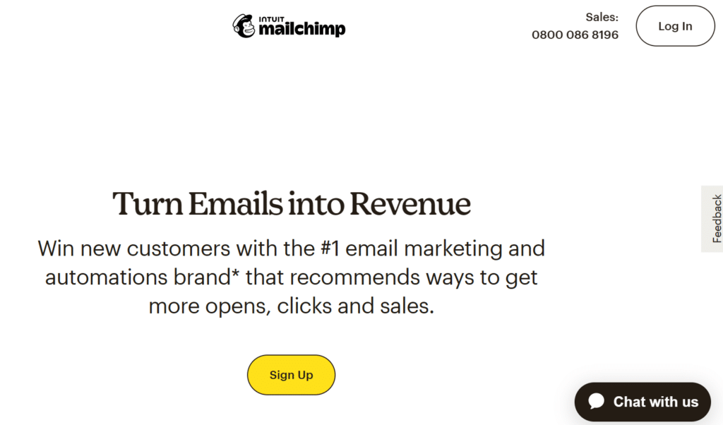 Clear CTAs on the Mailchimp website